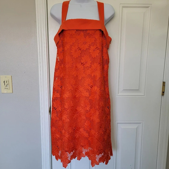 Banana Republic Limited Edition Orange Sleeveless Lace Overlay Dress Bow Size 8 - Picture 2 of 13